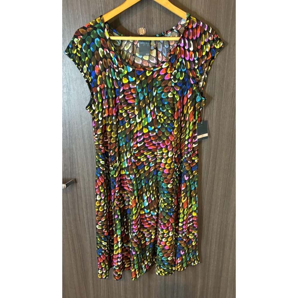 Gabby Skye Shift Dress Women's 10 Multi Colorblock Stretch Cap Sleeve Round Neck